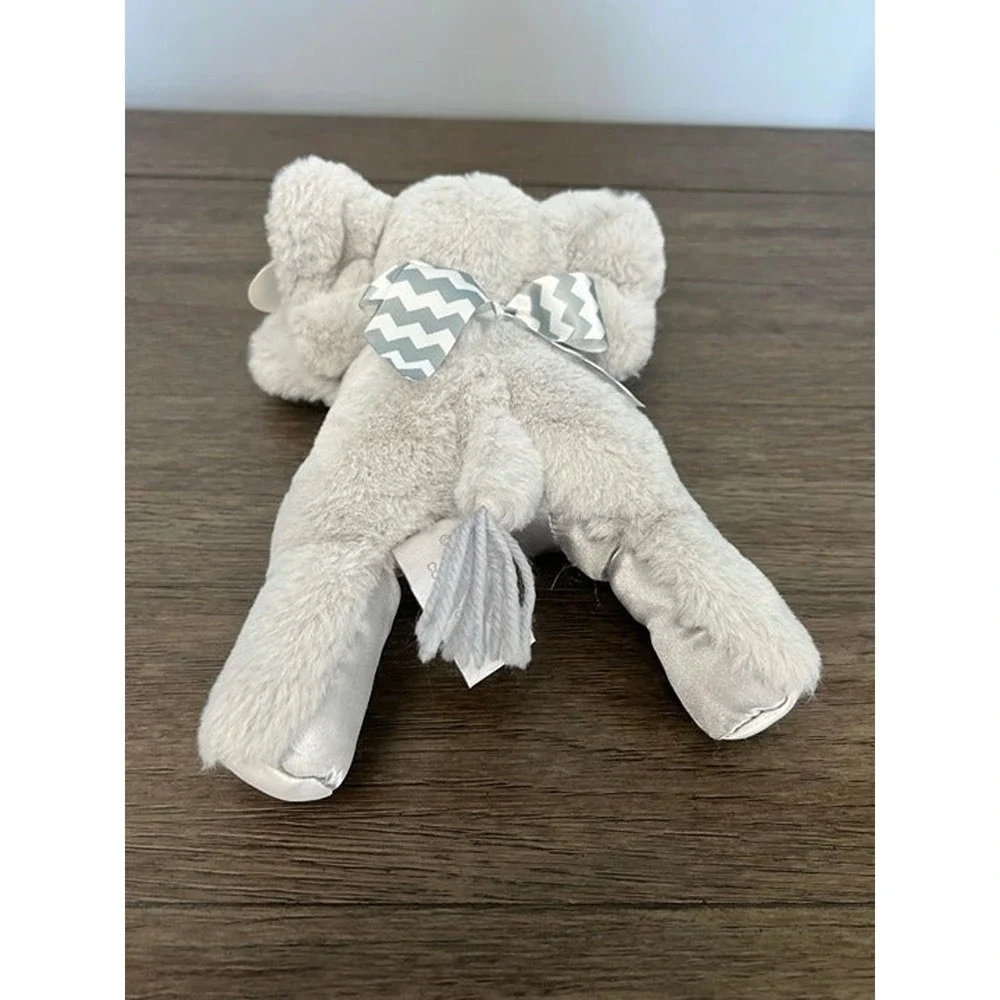 Bearington Baby Collection Gray Elephant Plush Stuffed Animal Chevron Bow Tag